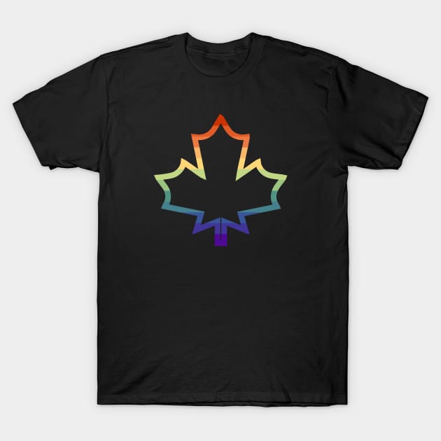 Muted Rainbow Gay Pride Maple Leaf Outline T-Shirt by Muzehack